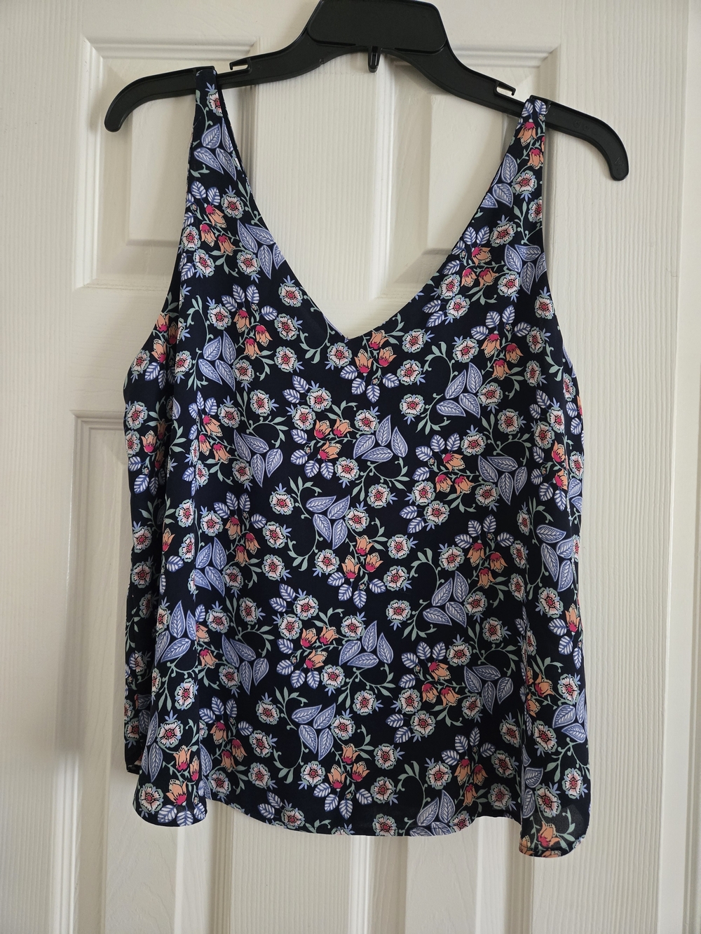 LOFT Navy Floral V-Neck Camisole with Pink and Light Blue Flowers